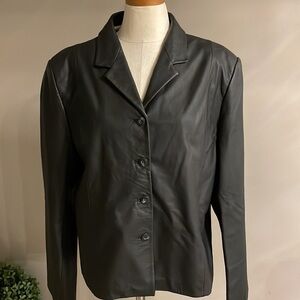 Genuine leather women’s black blazer jacket 4 button closure notch lapel size L